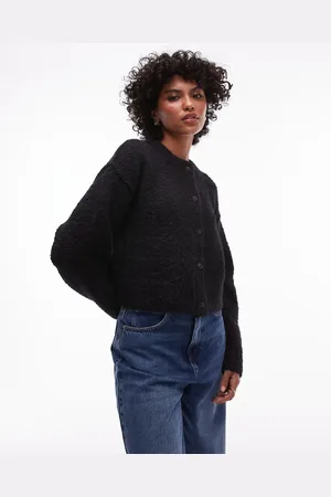 Topshop Knitted crew boucle cardigan in
