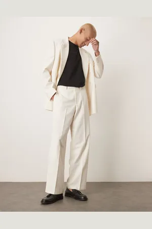 ASOS Wide leg suit trousers in cream texture