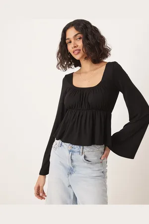 ASOS Flute sleeve babydoll top in black
