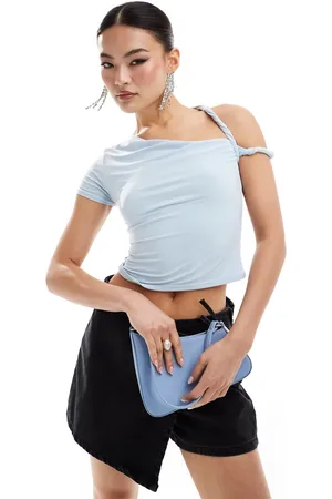 Missyempire Slinky one sleeve twist strap top in baby
