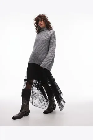 AllSaints Josie lace tulle midi skirt in