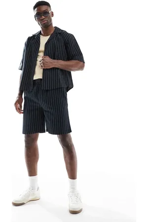 Only & Sons Loose fit linen short co-ord in pinstripe