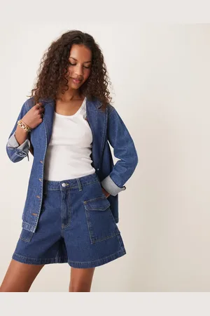 ASOS Denim dad shorts with pocket detail in mid