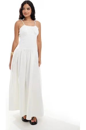 ASOS Poplin mix gathered bust maxi dress in cream