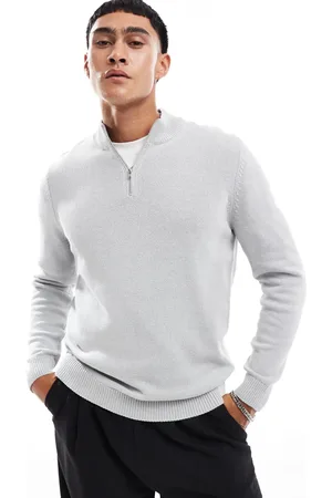 ASOS Midweight knitted quarter zip jumper in light