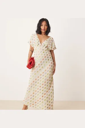 Never Fully Dressed Petite multi-colour gold foil maxi dress in cream