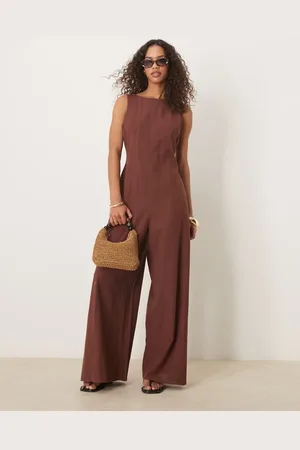 ASOS Tennis seamed wide leg jumpsuit in chocolate