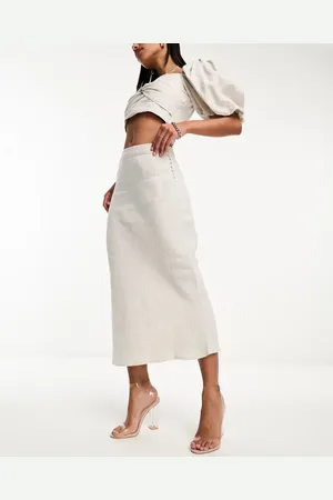 Whistles Maxi skirt with button side in natural linen