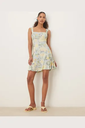 ASOS Square neck godet mini dress in pale blue floral