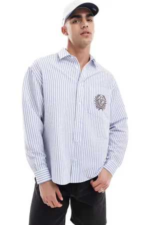 ASOS Oversized stripe shirt with embroidery in