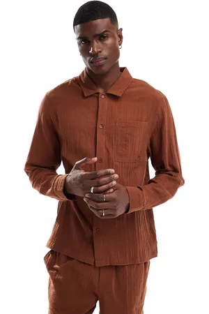 Another Influence Gauze long sleeve relaxed shirt co-ord in terracotta