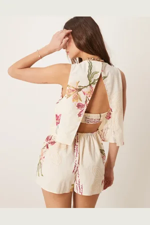 ASOS Double layer playsuit with open back in conversational print