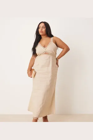 Never Fully Dressed Mimi linen cut-out midaxi dress in oatmeal