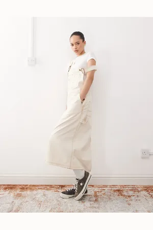 Dickies Long overall denim dungaree dress in off