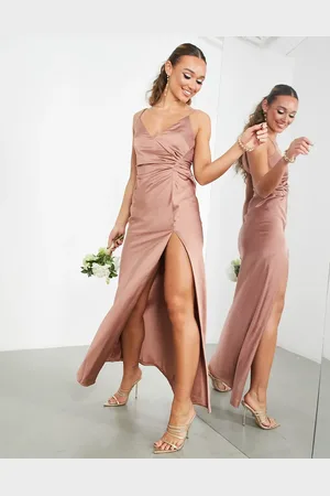 ASOS Bridesmaid satin cami maxi dress with drape detail in cinnamon rose