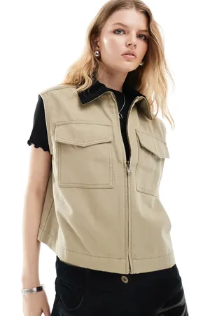 ASOS Washed gilet with cord collar in stone