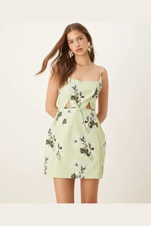 ASOS Structured cutout mini dress with bow in sage floral print