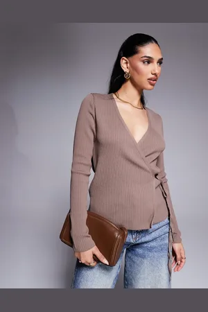 ASOS Knitted wrap cardigan in mocha