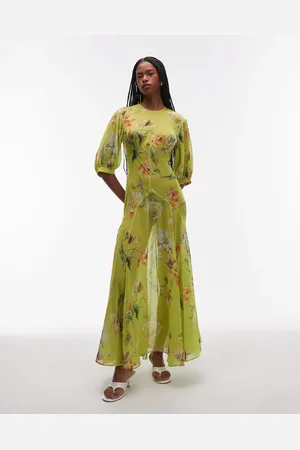 ASOS Sheer seam detail maxi tea dress in green vintage floral