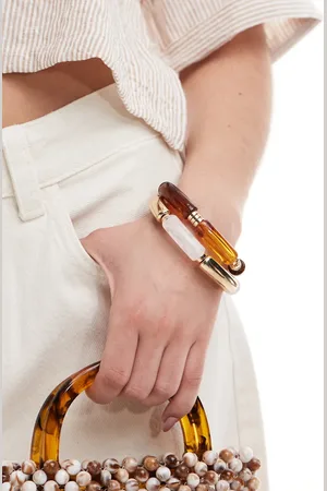 Accessorize Chunky stretch resin bangle 2 pack in amber