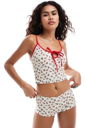 Reclaimed Long line cami bikini top in floral print
