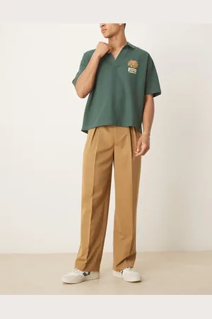 ASOS Smart wide leg trousers with inverted pleats in camel
