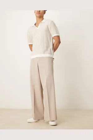 ASOS Smart extreme wide leg trousers with front pleat in stone