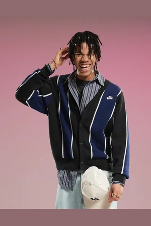 Nike Club stripe sweater in and black