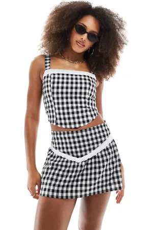 Daisy Street Gingham a-line mini skirt with broderie edge in co-ord