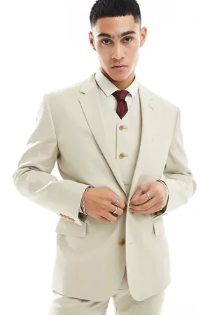 ASOS Slim with linen suit jacket in stone