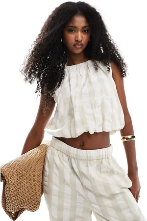 ASOS Gingham seersucker top co-ord in neutral