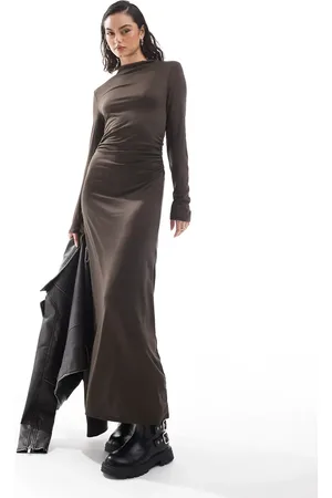 ASOS High neck cowl maxi dress in chocolate