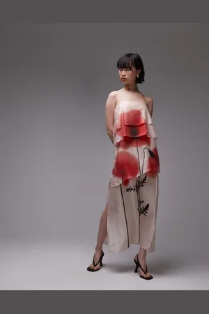 & OTHER STORIES Sheer chiffon maxi dress with layers with floral placement print