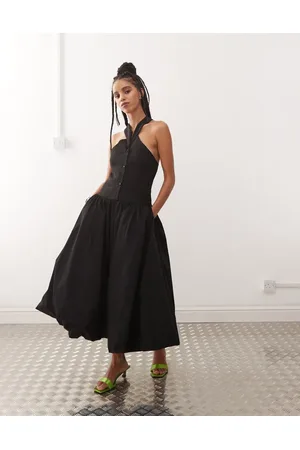 Amy Lynn Alexa tailored halter neck puffball midi dress in