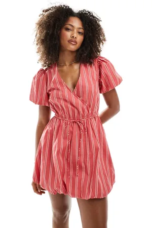 New Look Puffball wrap mini dress in stripe