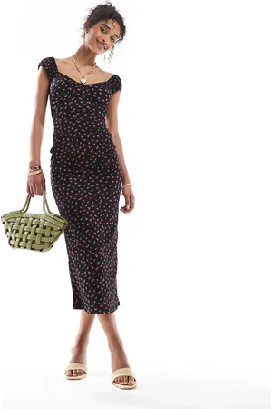 Bershka Milkmaid midi dress in print