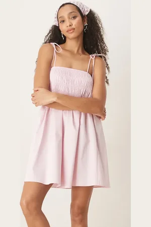 ASOS Shirred bust cotton poplin mini dress in icy