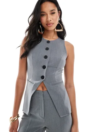 Kaiia Exclusive button detail split front waistcoat co-ord in charcoal