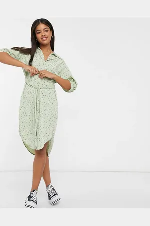 Monki Valma spot print midi dress in - MGREEN