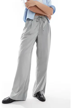 Pieces® High waist drapey wide leg dad trouser in medium melange
