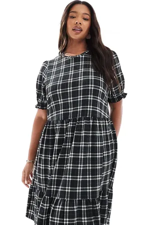 New Look New Look Curve check crinkle smock mini dress in