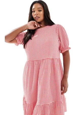 New Look New Look Curve gingham crinkle smock mini dress in