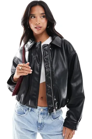 ASOS ASOS DESIGN Petite clean leather look bomber jacket in