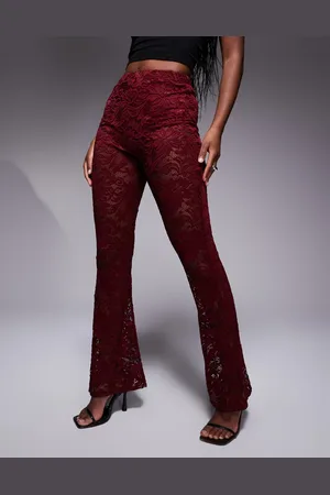 River Island Lace flare trousers in burgundy