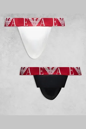 Emporio Armani Bodywear 2 pack bold monogram logo jock straps in and white