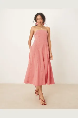 Abercrombie & Fitch Strapless flare midi midi dress in gingham