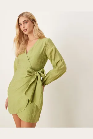 Never Fully Dressed Hotfix wrap mini dress in olive