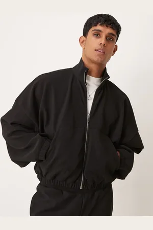 ASOS Co-ord extreme oversized cropped rib track jacket in black