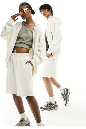 ASOS Unisex co-ord oversized short with raw hem in washed beige