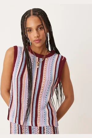 ASOS Mock crochet vertial stripe tank in